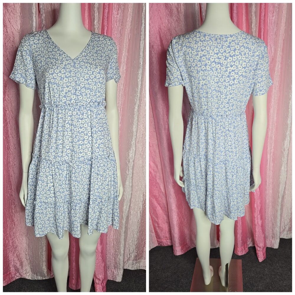 J. Crew Boho Blue Ruffle  Floral Tiered Mini Dress Size XXS